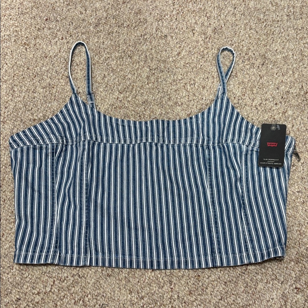 NWT Levi's Jadine Denim Cami Cropped Tank in Mischa Blue Stripes